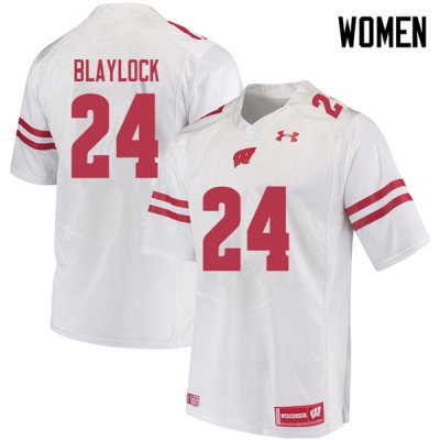 Women's Wisconsin Badgers NCAA #24 Travian Blaylock White Authentic Under Armour Stitched College Football Jersey GK31J75OS